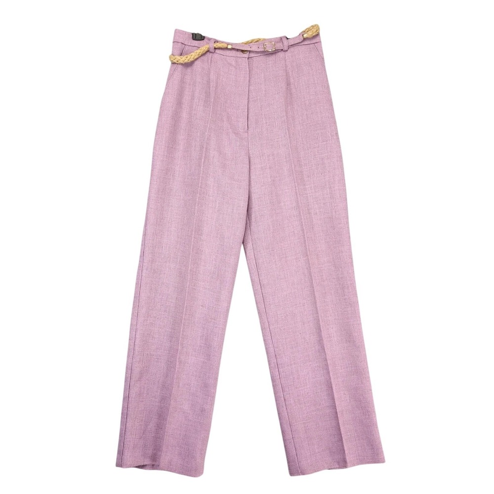 Vintage 80s Dimension V Purple Burlap Pleated Pants Womens 6P 27x27" Rope Belt